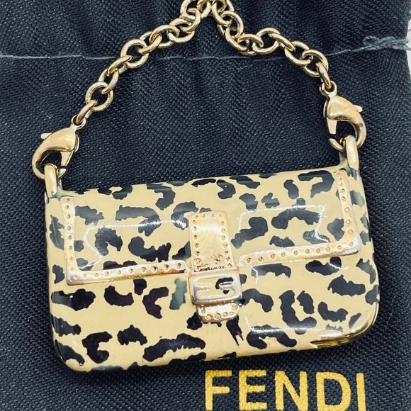 FENDI Leopard Print Enamel and Gold Mini-Purse Charm with Dustbag - Picture 5 of 7